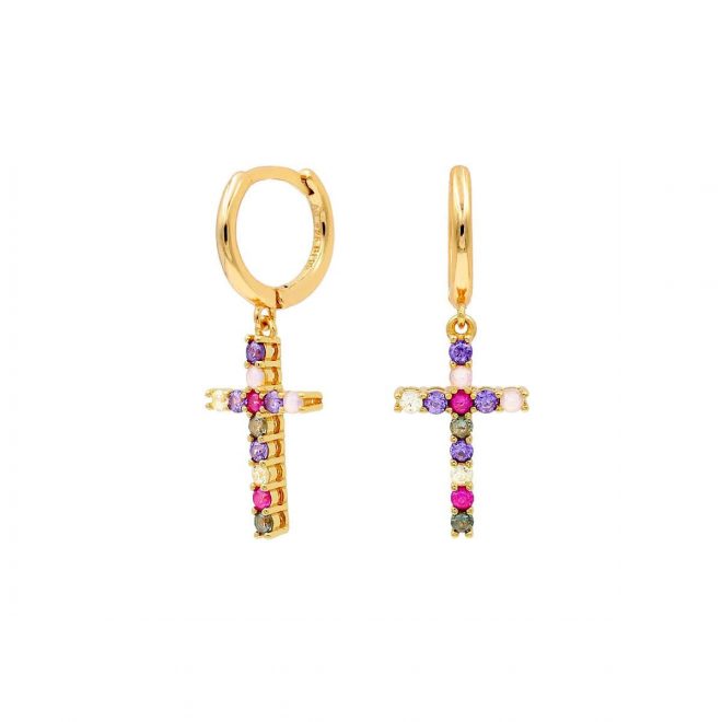 Aros con colgante de cruz de colores