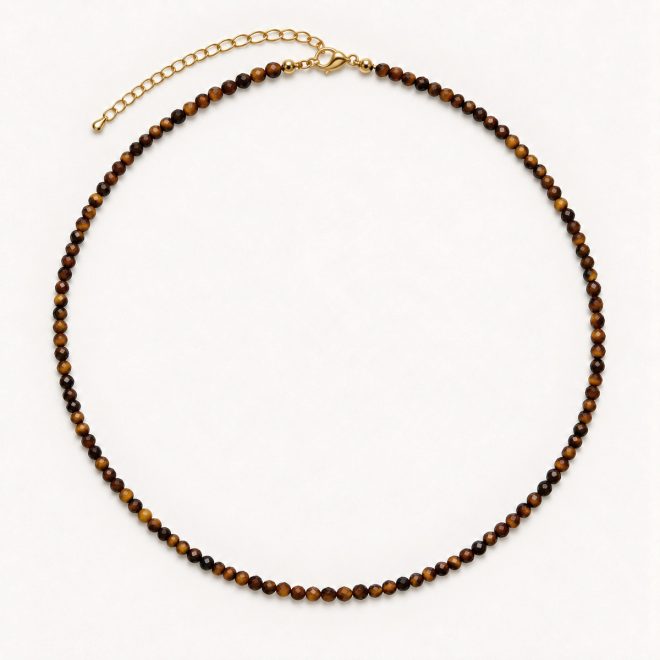 Collar de bolitas facetadas de ojo de tigre