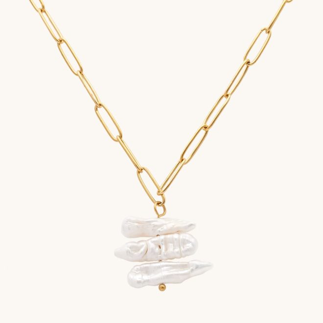 Cadena de eslabones con colgante de perlas de río