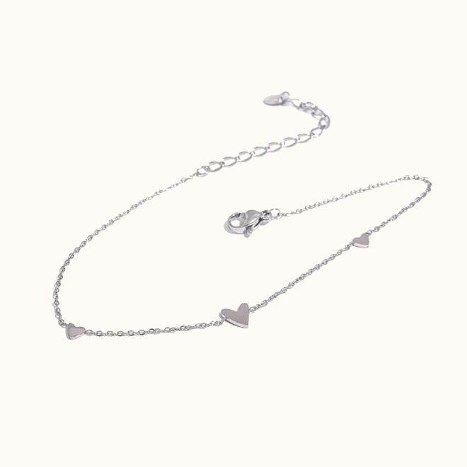 Tobillera con Corazon plateada