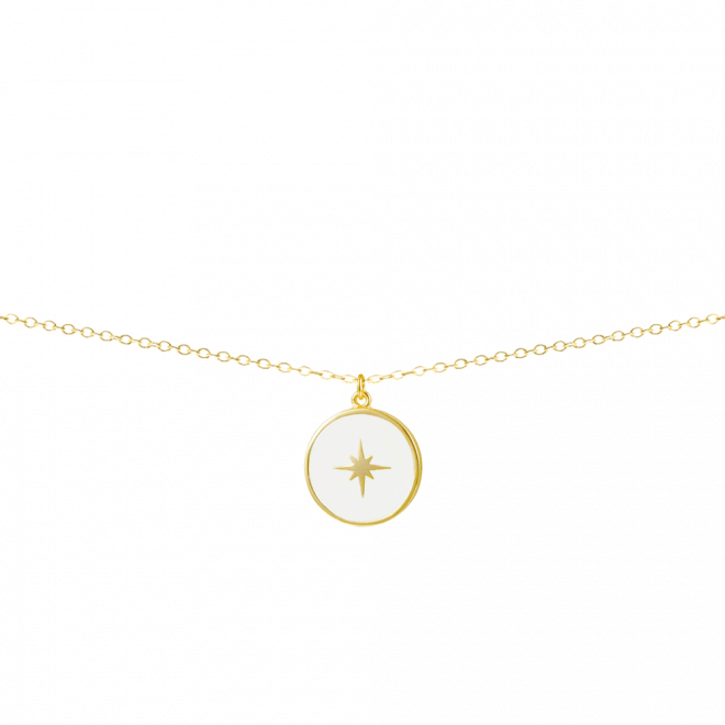 Collar con colgante estilo chapa circular esmaltado en blanco